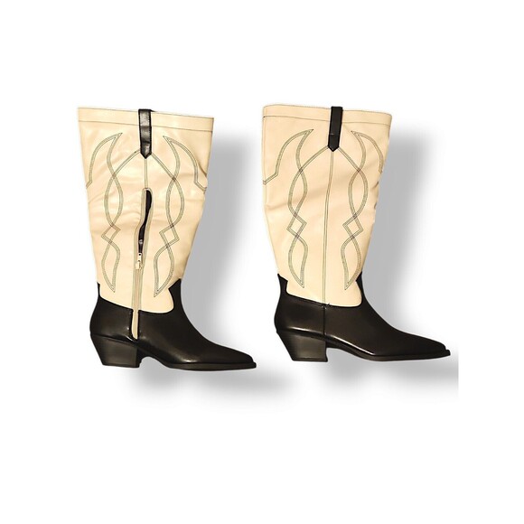 JustFab Tillie Embroidered Top Western Boot Cream & Black Cowgirl Women’… - Picture 2 of 5